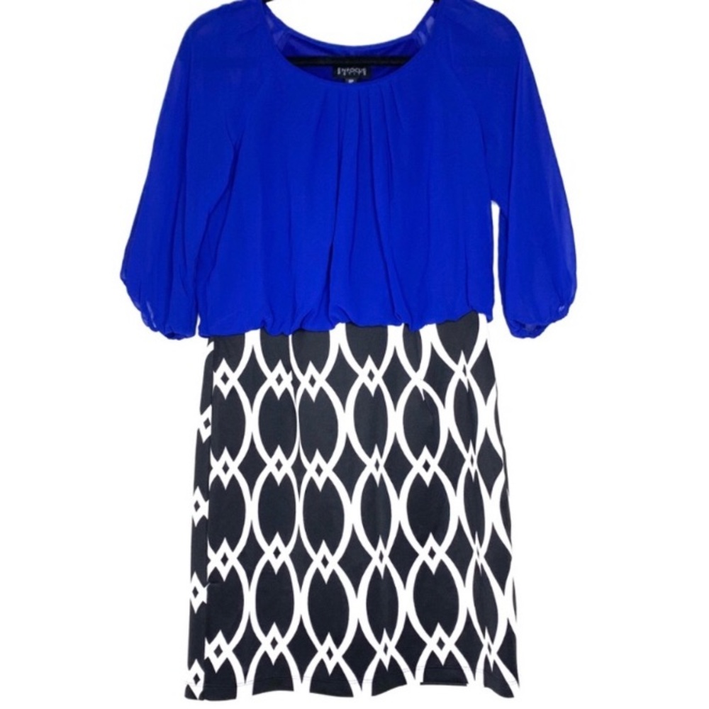 Blue black white work dress